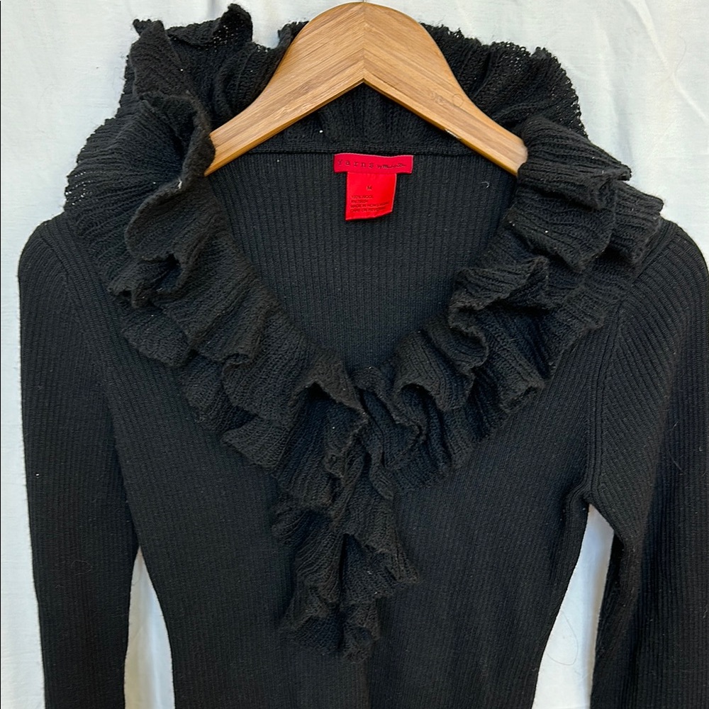 Elegant Soft Wool Ruffled V-Neck Sweater